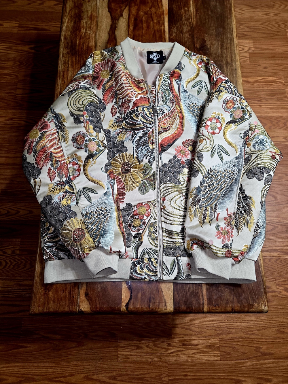 Men's Embroidered Cream Japanese Tapestry Style Artwork Covered Jacket